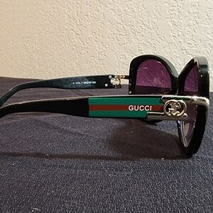 Gucci Black Sunglasses with Green and Red Accents
